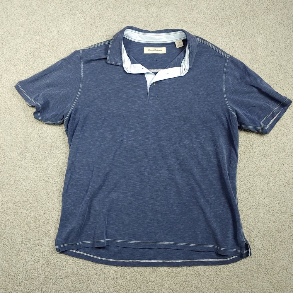 Tommy Bahama Polo Shirt - Men XL Blue Modal Blend Short Sleeve Marled - Solid